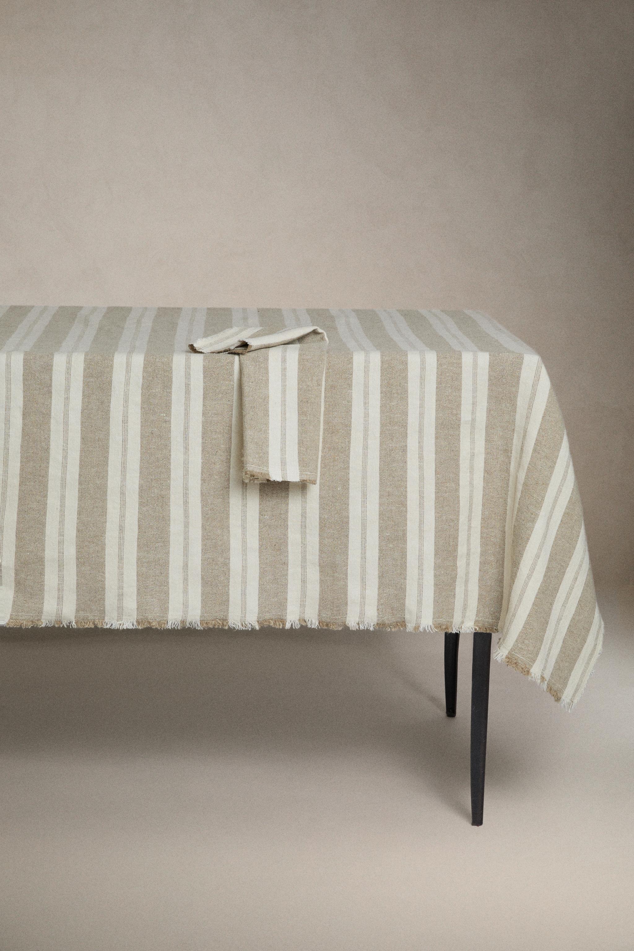 HEAVY STRIPED LINEN TABLECLOTH